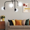 Helsingfors speciale zwarte plafondlamp met gebogen armen en 4x E14 in een witte bol