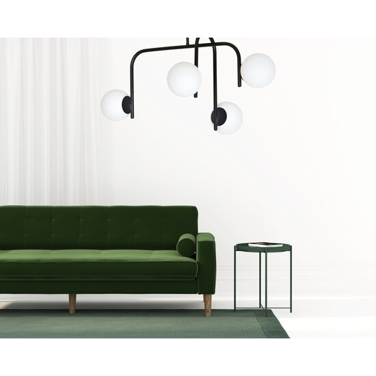 Helsingfors speciale zwarte plafondlamp met gebogen armen en 4x E14 in een witte bol