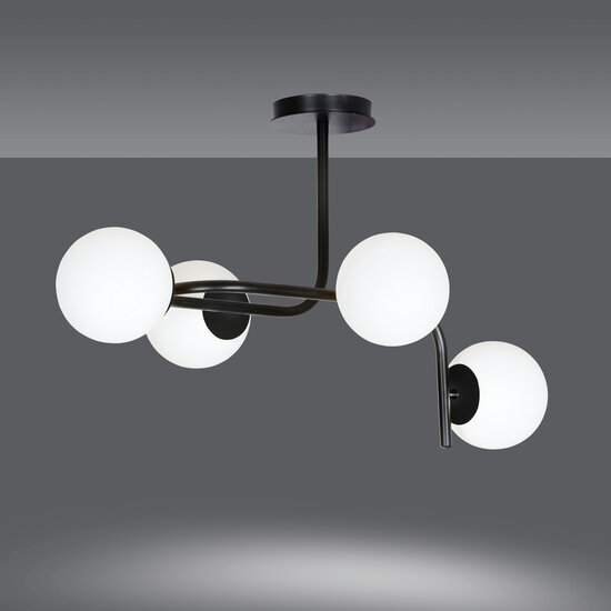 Emibig Emibig Helsingfors grote zwarte plafondlamp met gebogen armen en 4x E14 in een witte bol - Perfecte verlichting voor elke ruimte