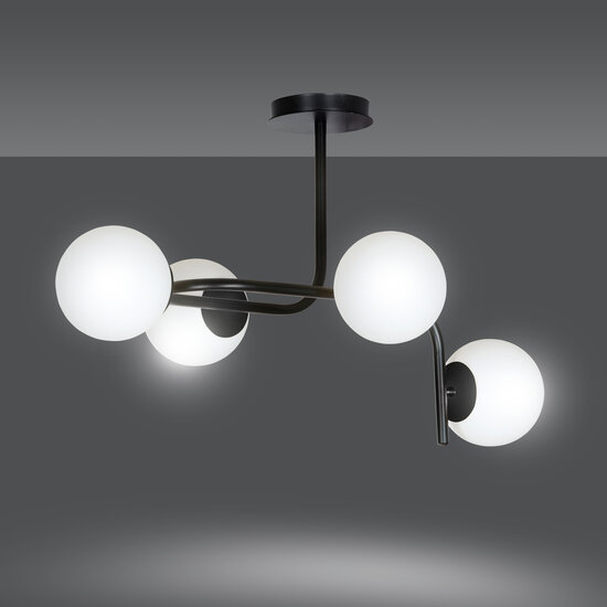 Helsingfors large black ceiling lamp with curved arms and 4x E14 in a white bulb