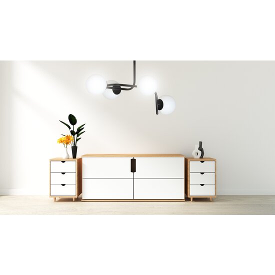 Emibig Emibig Helsingfors grote zwarte plafondlamp met gebogen armen en 4x E14 in een witte bol - Perfecte verlichting voor elke ruimte