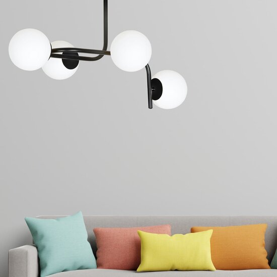 Helsingfors large black ceiling lamp with curved arms and 4x E14 in a white bulb