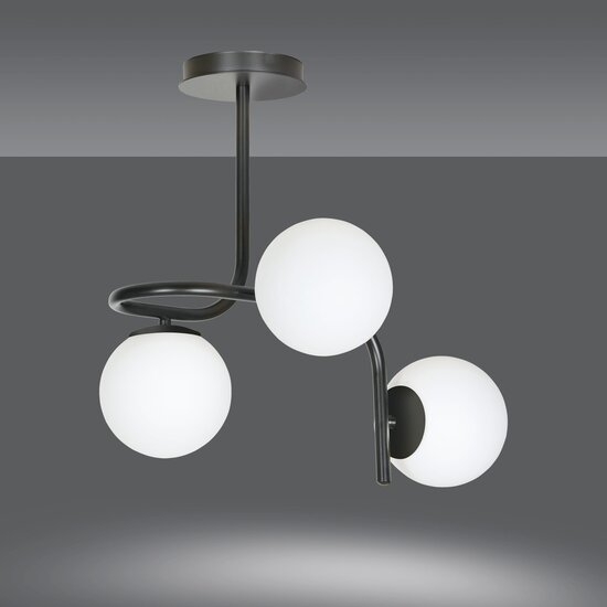Helsingfors ceiling lighting black with 3 white bulbs for E14