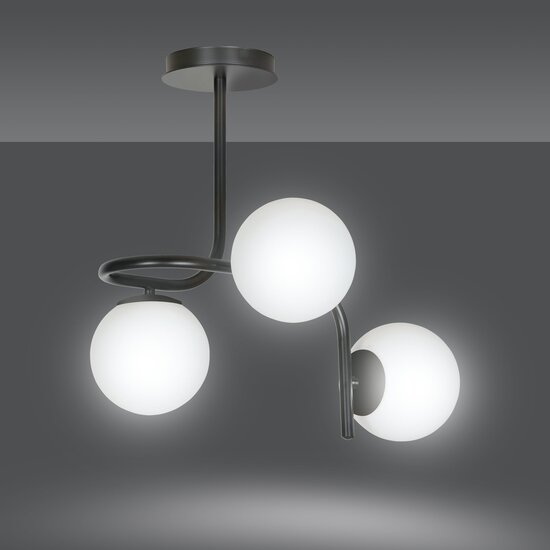 Helsingfors ceiling lighting black with 3 white bulbs for E14