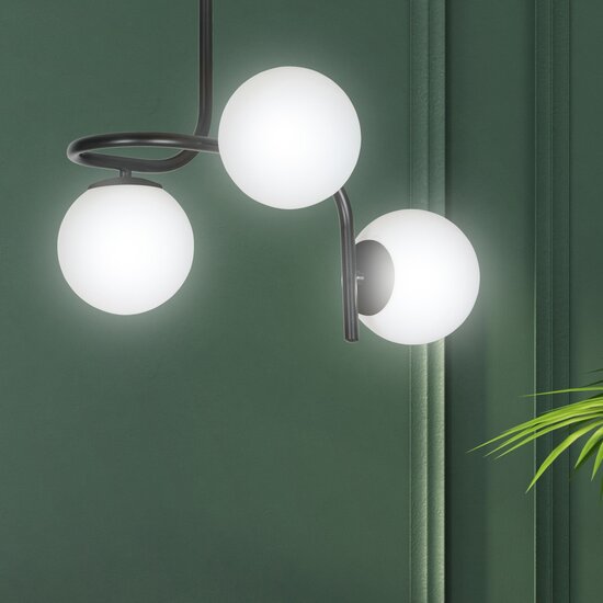 Helsingfors ceiling lighting black with 3 white bulbs for E14