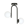 Plafonnier courbé noir Helsingfors avec 2 ampoules en verre blanc E14