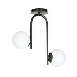 Emibig lampe de plafond noire courbée Helsingfors avec 2 ampoules en verre blanc E14