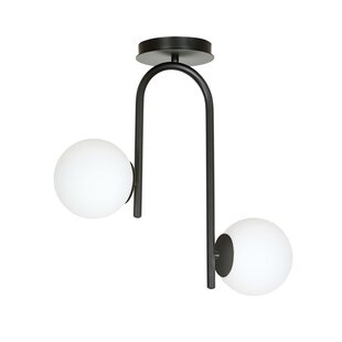 Emibig Helsingfors curved black ceiling lamp with 2 white glass bulbs E14