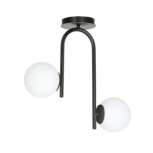 Plafonnier courbé noir Helsingfors avec 2 ampoules en verre blanc E14