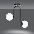 Helsingfors curved black ceiling lamp with 2 white glass bulbs E14