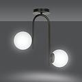 Helsingfors gebogen zwarte plafondlamp met 2 glazen witte bollen E14