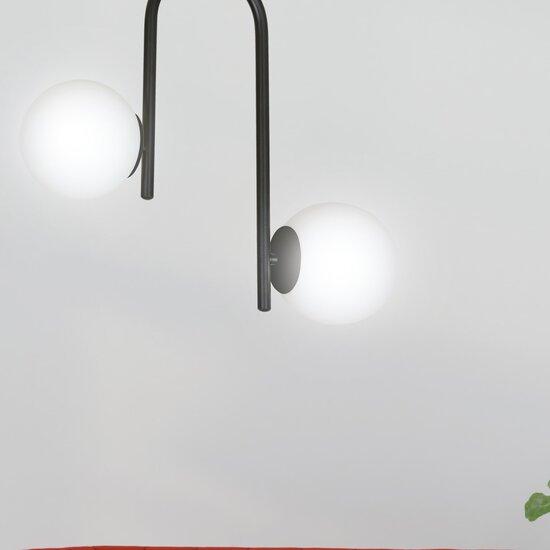 Helsingfors curved black ceiling lamp with 2 white glass bulbs E14