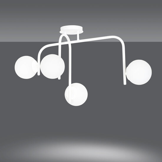 Helsinki special white ceiling lamp with curved arms and 4x E14 in a white bulb