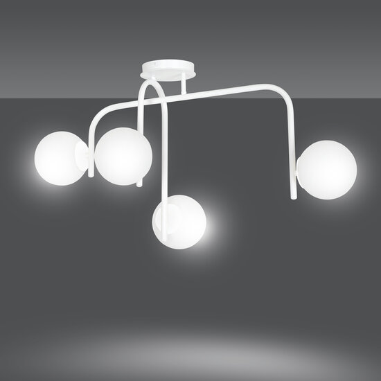 Helsinki special white ceiling lamp with curved arms and 4x E14 in a white bulb