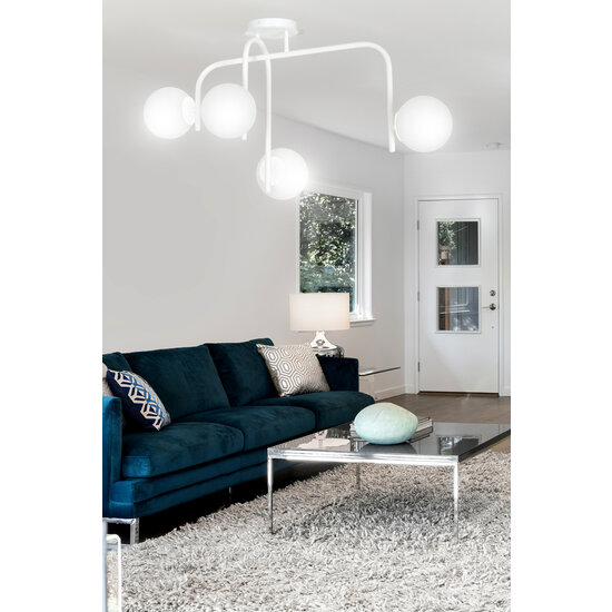 Helsinki special white ceiling lamp with curved arms and 4x E14 in a white bulb