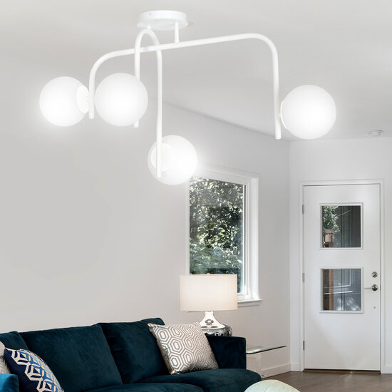 Emibig Emibig Helsinki speciale witte plafondlamp met gebogen armen en 4x E14 in een witte bol - Perfecte verlichting voor elke ruimte