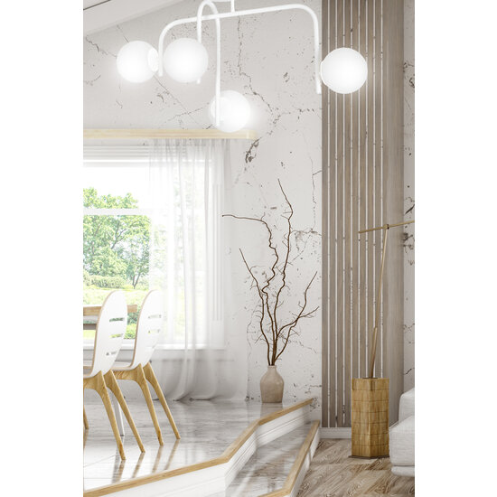 Helsinki special white ceiling lamp with curved arms and 4x E14 in a white bulb