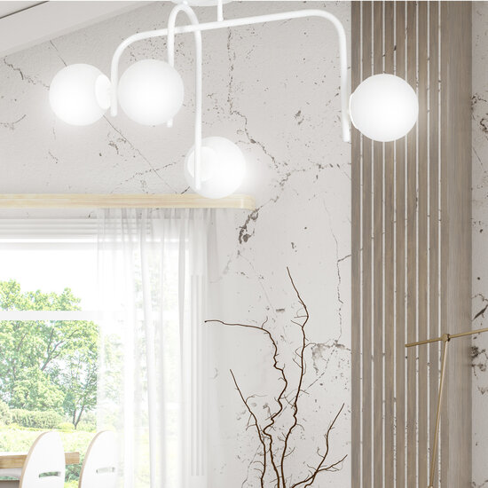 Helsinki special white ceiling lamp with curved arms and 4x E14 in a white bulb