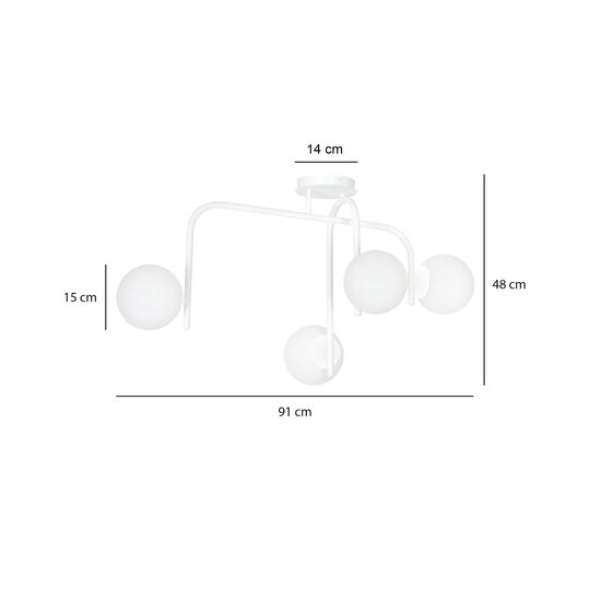 Helsinki special white ceiling lamp with curved arms and 4x E14 in a white bulb