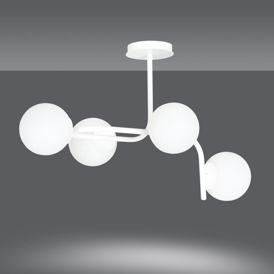 Helsinki large white ceiling lamp with curved arms and 4x E14 in a white bulb