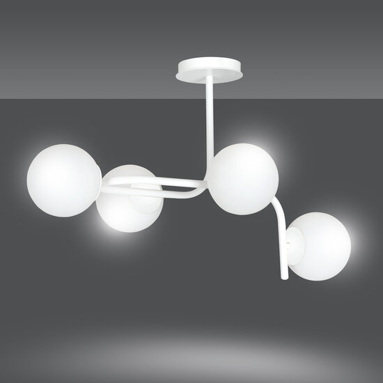Helsinki grote witte plafondlamp met gebogen armen en 4x E14 in een witte bol