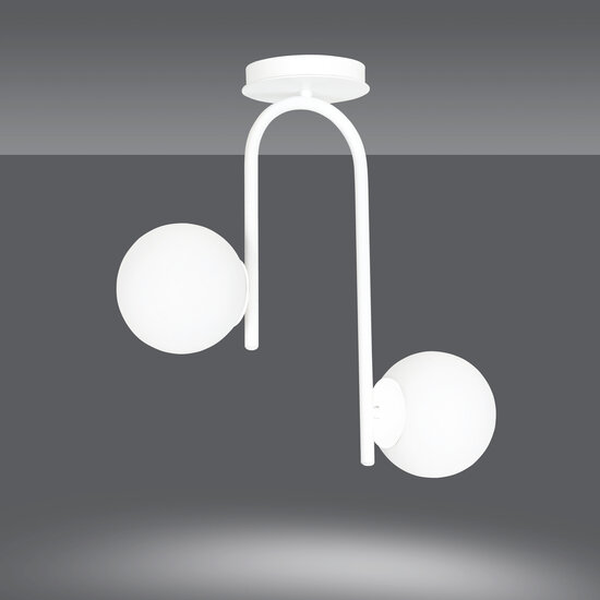 Helsinki curved white ceiling lamp with 2 glass white bulbs E14