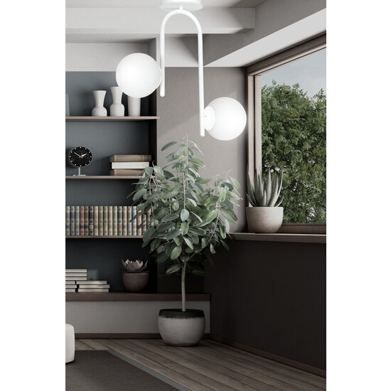 Helsinki curved white ceiling lamp with 2 glass white bulbs E14
