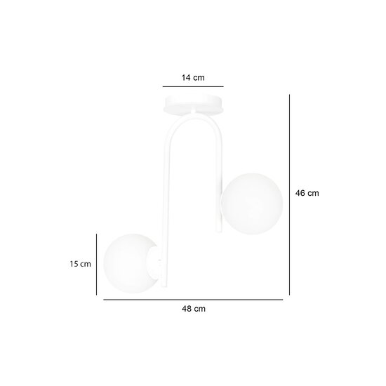 Helsinki curved white ceiling lamp with 2 glass white bulbs E14