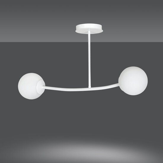 Lemvig petite suspension courbée blanche avec boules en verre blanc E14