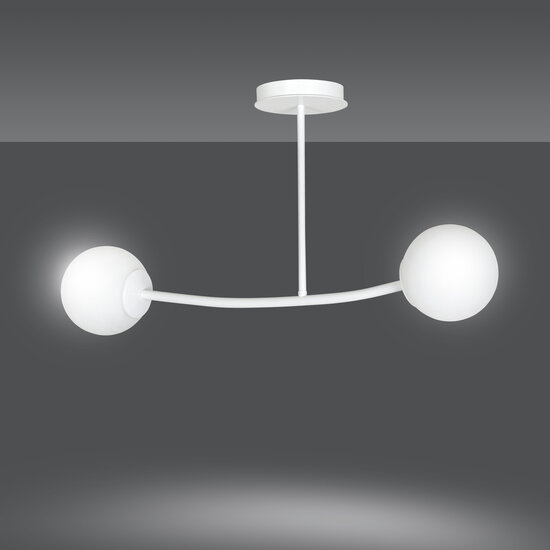 Lemvig small white curved hanging lamp with white glass balls E14