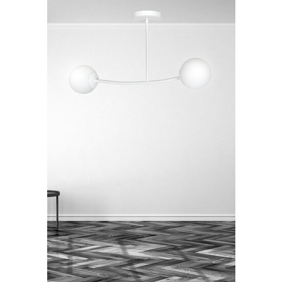 Lemvig small white curved hanging lamp with white glass balls E14