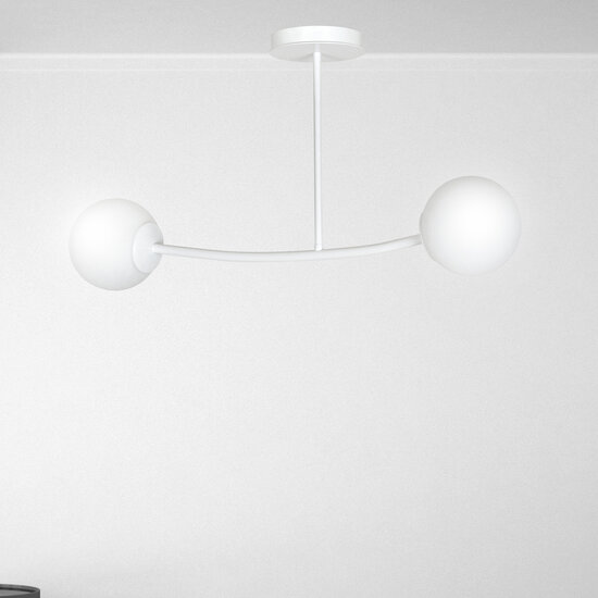 Lemvig kleine witte gebogen hanglamp met witte glazen bollen E14