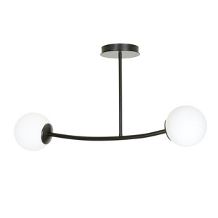 Lemvig black small curved hanging lamp with white glass balls E14