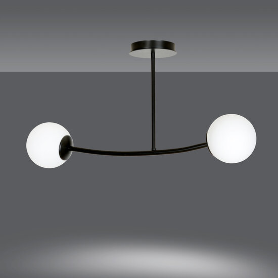 Lemvig zwarte kleine gebogen hanglamp met witte glazen bollen E14