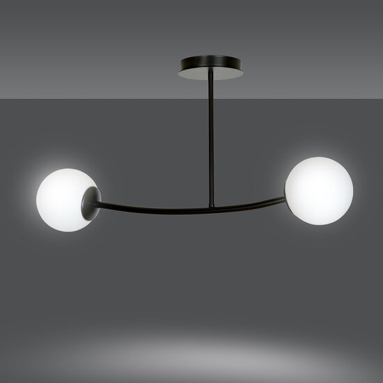 Lemvig zwarte kleine gebogen hanglamp met witte glazen bollen E14