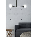 Lemvig zwarte kleine gebogen hanglamp met witte glazen bollen E14