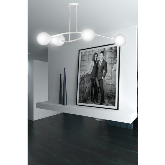 Lemvig witte eenvoudige hanglamp met wit glas 4 lampen E14