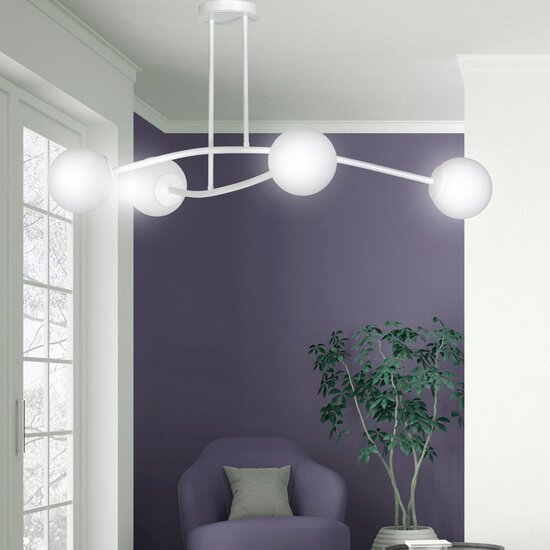 Lemvig weiße einfache Hängelampe mit weißem Glas, 4 Lampen E14