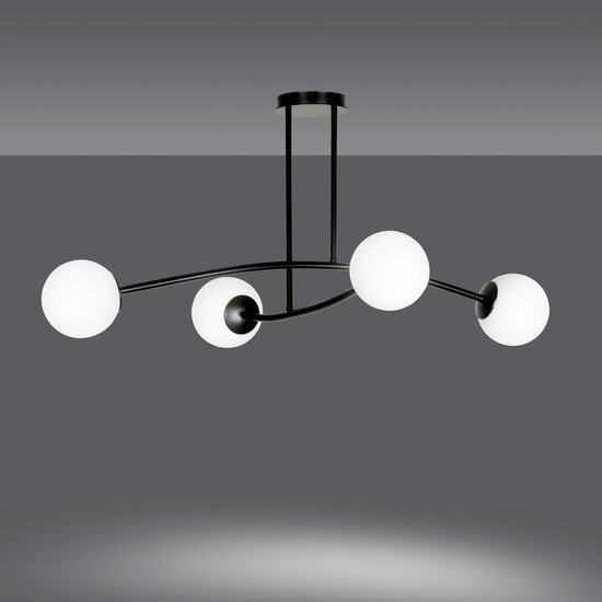 Lemvig eenvoudige pendellamp zwart met wit glas 4 lampen E14