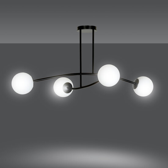 Lemvig einfache Pendelleuchte schwarz mit weißem Glas 4 Lampen E14