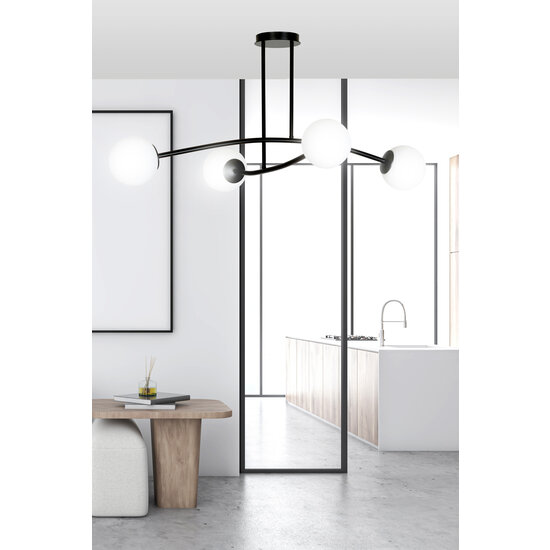 Suspension simple Lemvig noire avec verre blanc 4 lampes E14