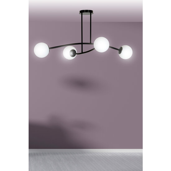 Lemvig einfache Pendelleuchte schwarz mit weißem Glas 4 Lampen E14