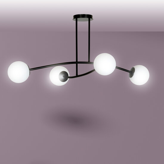 Lemvig einfache Pendelleuchte schwarz mit weißem Glas 4 Lampen E14