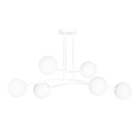 Lemvig witte design hanglamp met wit glas 6 lampen E14