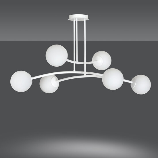 Lemvig witte design hanglamp met wit glas 6 lampen E14