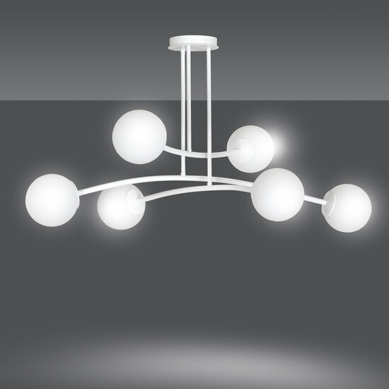 Lemvig witte design hanglamp met wit glas 6 lampen E14