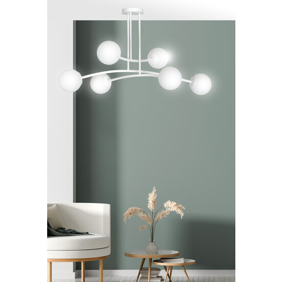 Lemvig witte design hanglamp met wit glas 6 lampen E14