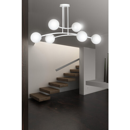 Lemvig witte design hanglamp met wit glas 6 lampen E14