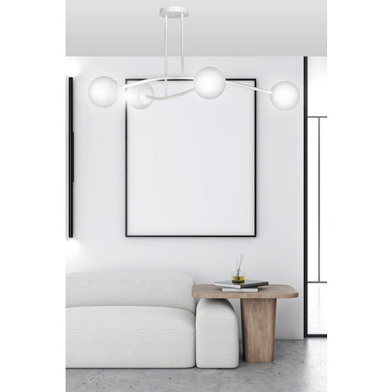 Lemvig witte design hanglamp met wit glas 6 lampen E14