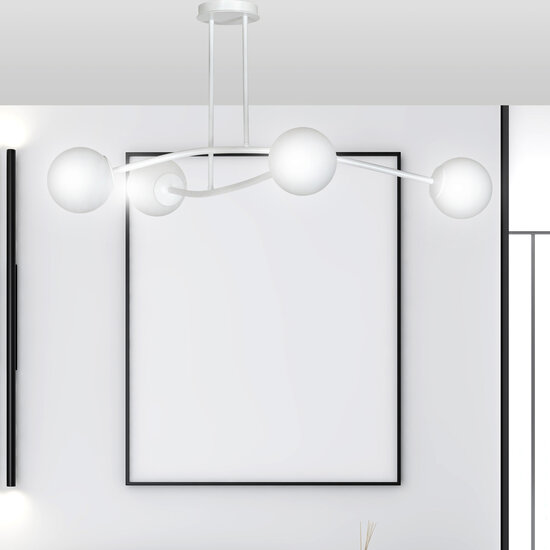Lemvig witte design hanglamp met wit glas 6 lampen E14